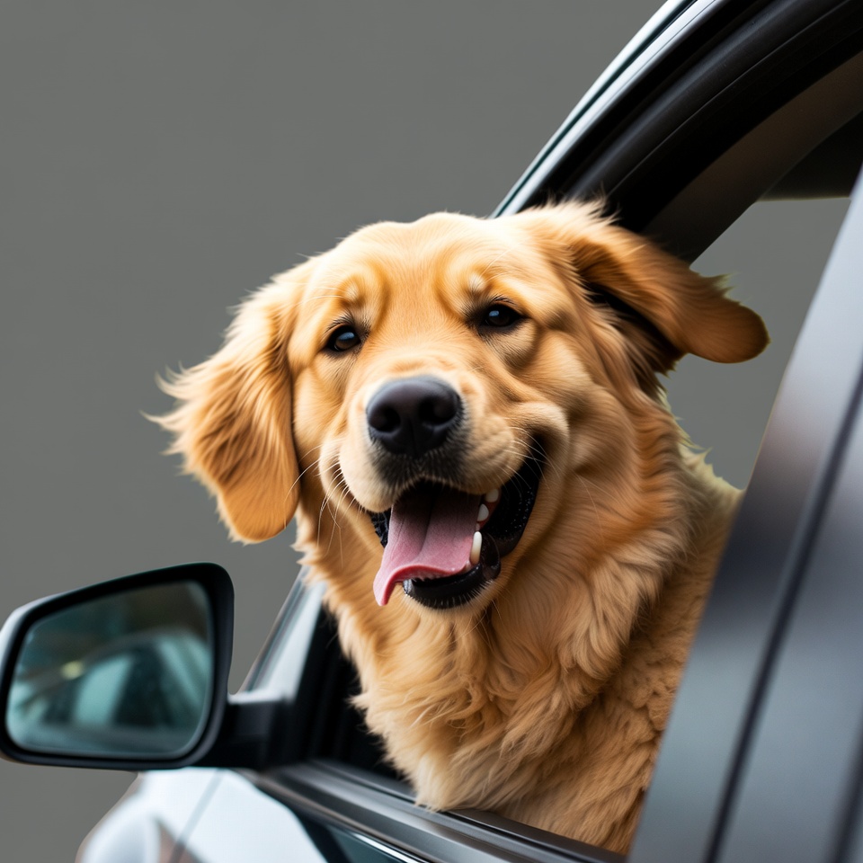 Golden Retriever sticking head out car window Golden Retriever sticking head out car window