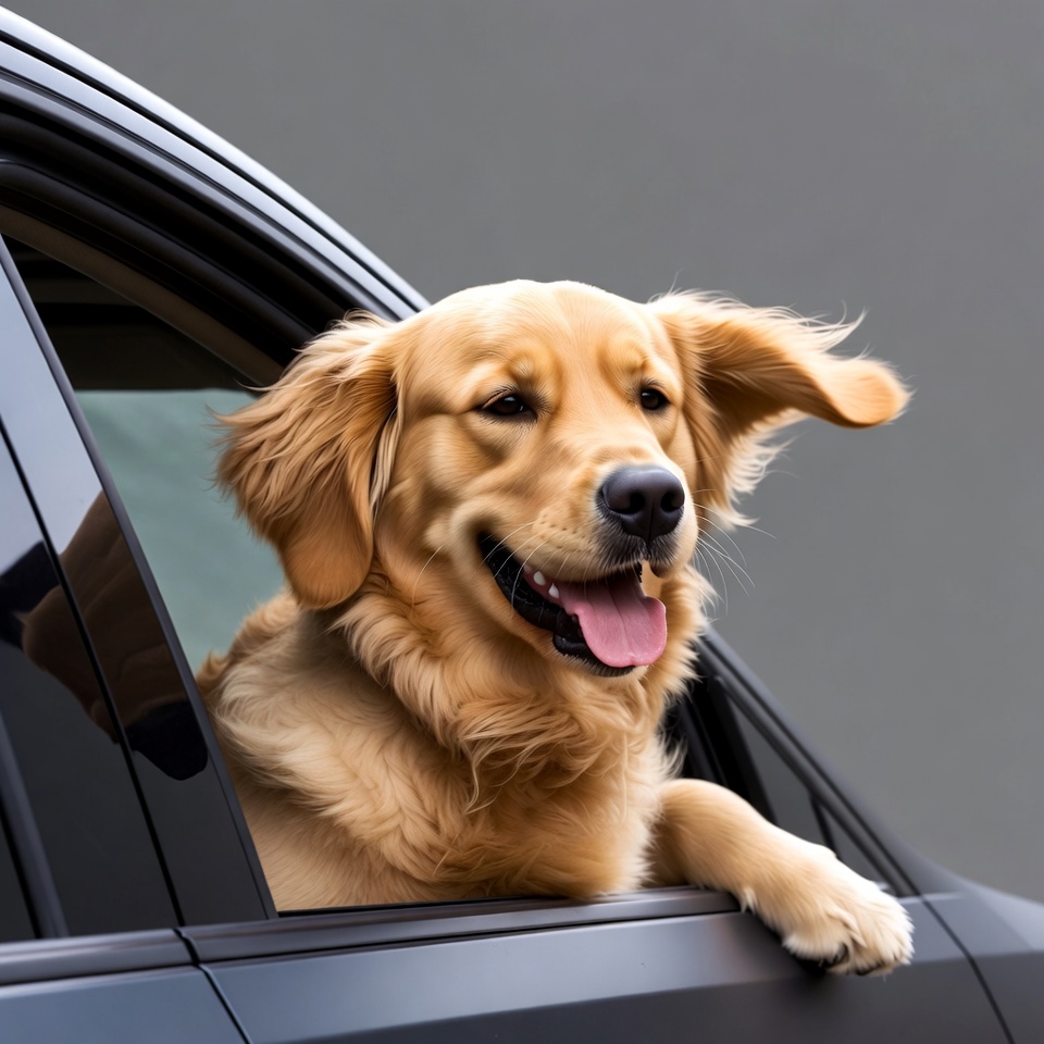 Golden Retriever sticking head out car window Golden Retriever sticking head out car window