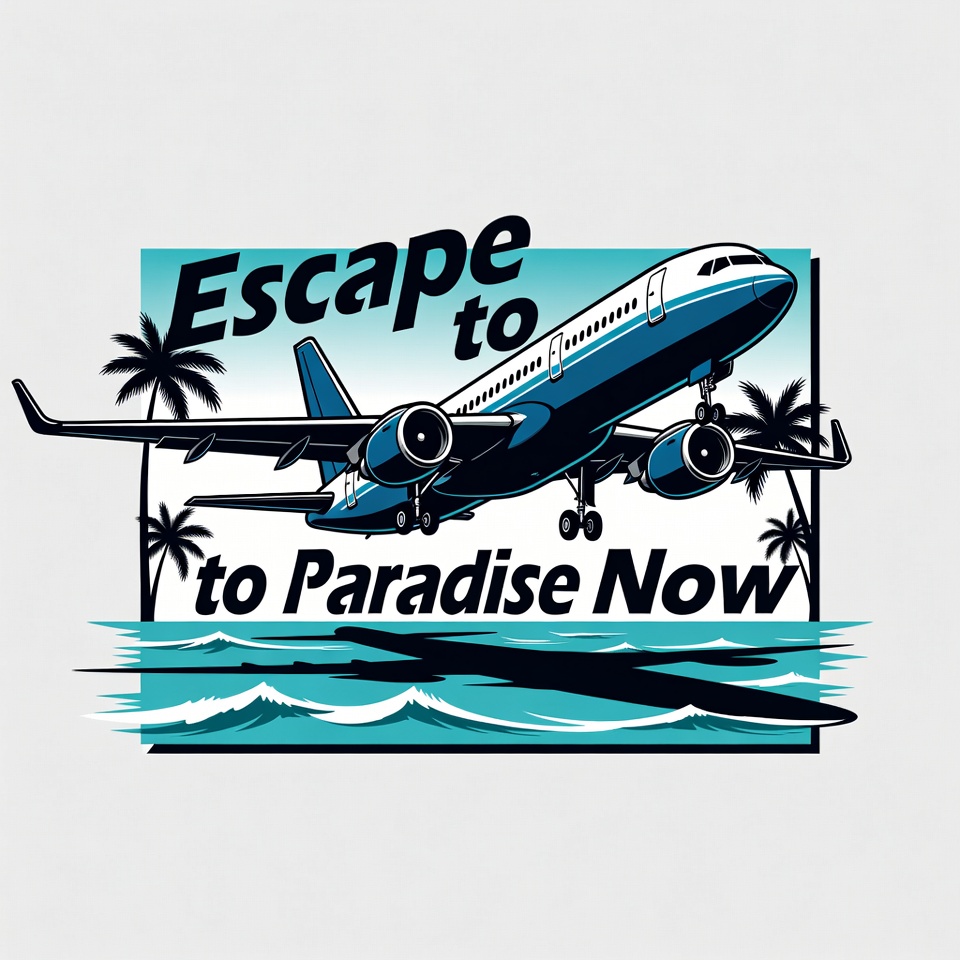 Airplane Flying to Paradise Illustration Airplane Flying to Paradise Illustration