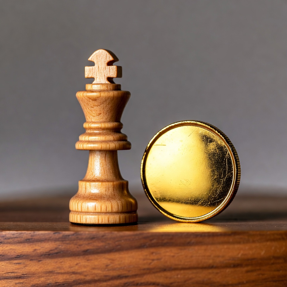 Wooden Chess King and Gold Coin Wooden Chess King and Gold Coin