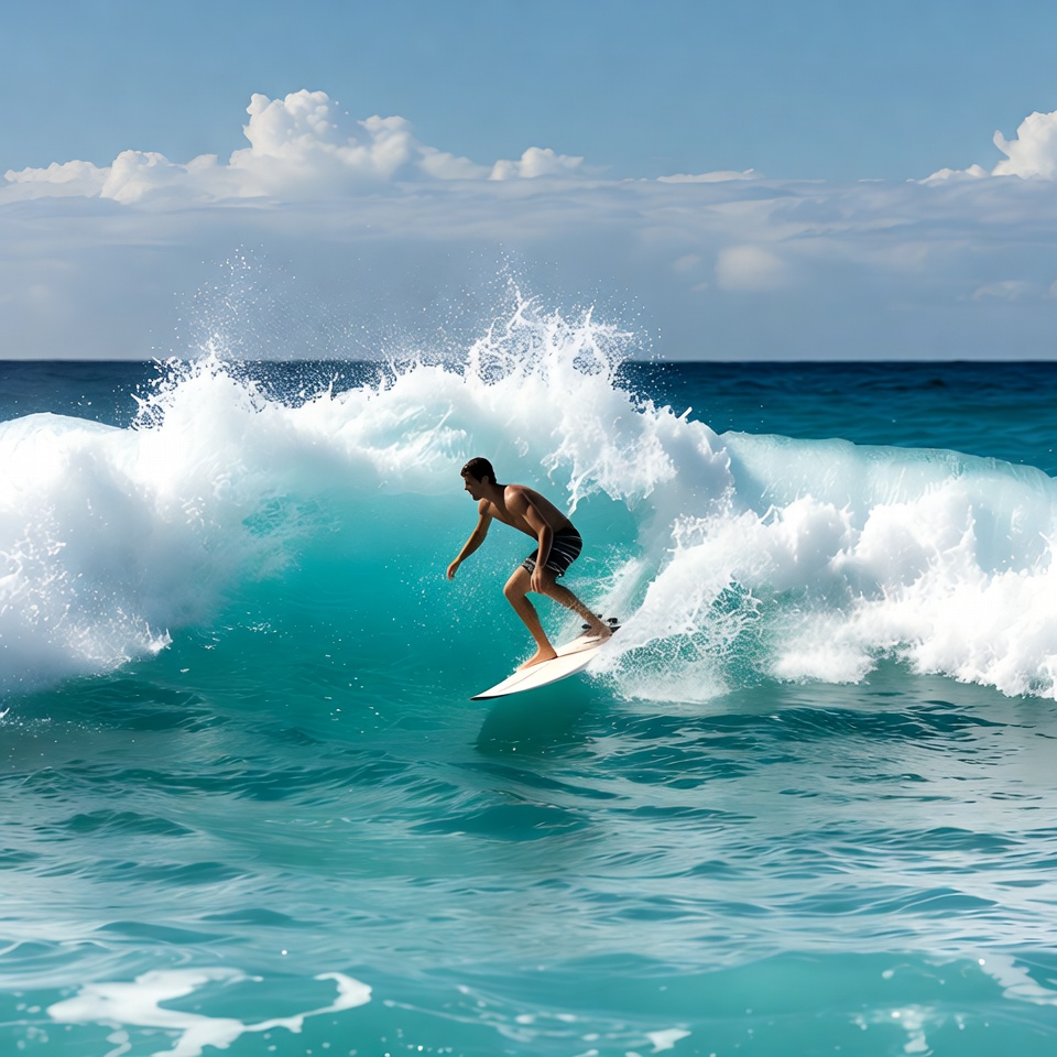 Man surfing massive turquoise wave Man surfing massive turquoise wave