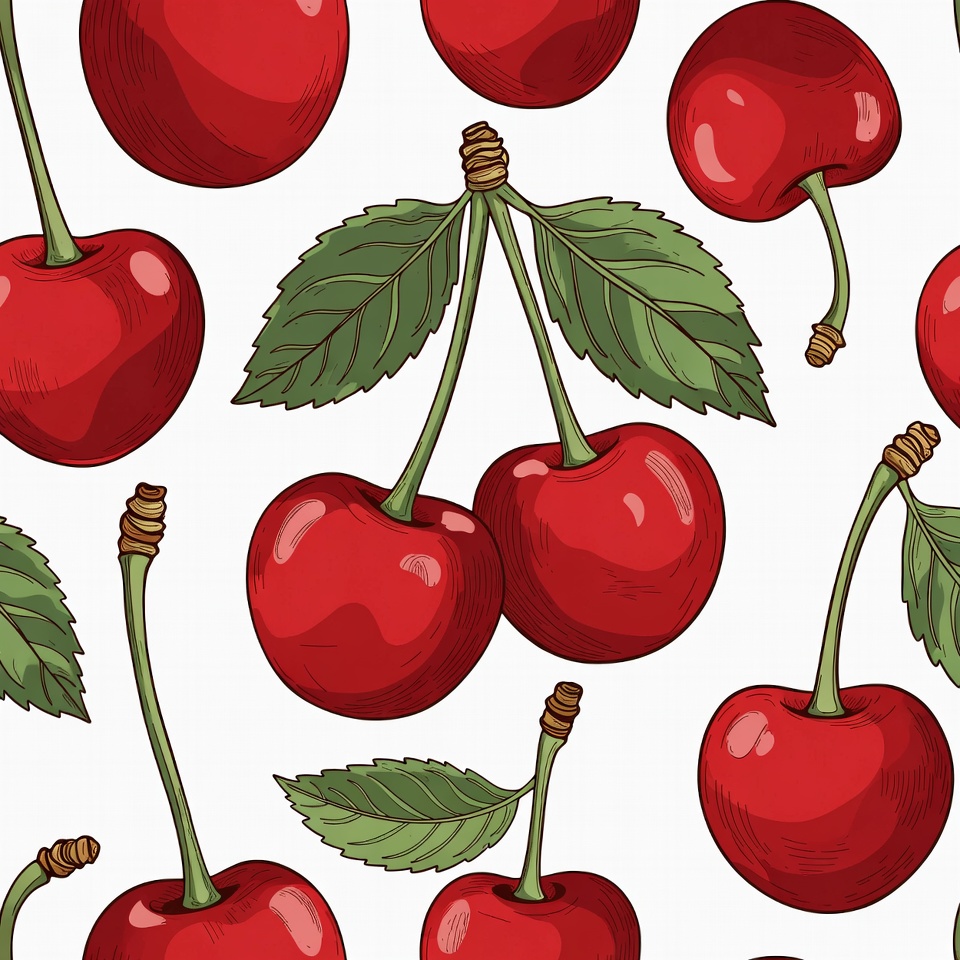 Red Cherries Seamless Pattern Illustration Red Cherries Seamless Pattern Illustration