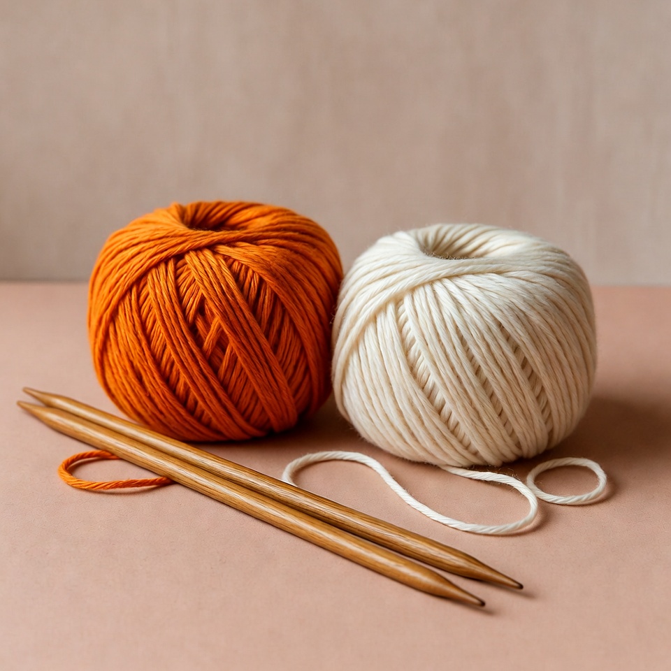 Orange and White Yarn Balls with Knitting Needles Orange and White Yarn Balls with Knitting Needles