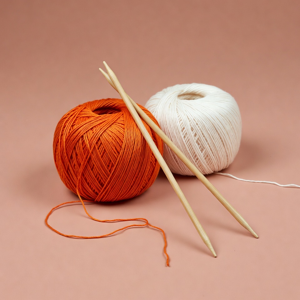 Orange and White Yarn Balls with Knitting Needles Orange and White Yarn Balls with Knitting Needles