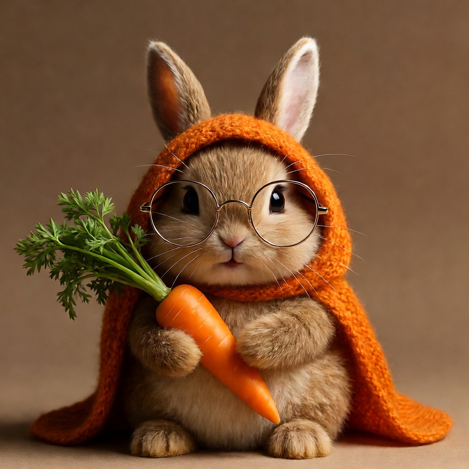 Cute bunny with carrot and glasses Cute bunny with carrot and glasses