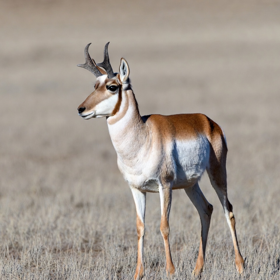 Pronghorn antelope standing in dry grass Pronghorn antelope standing in dry grass