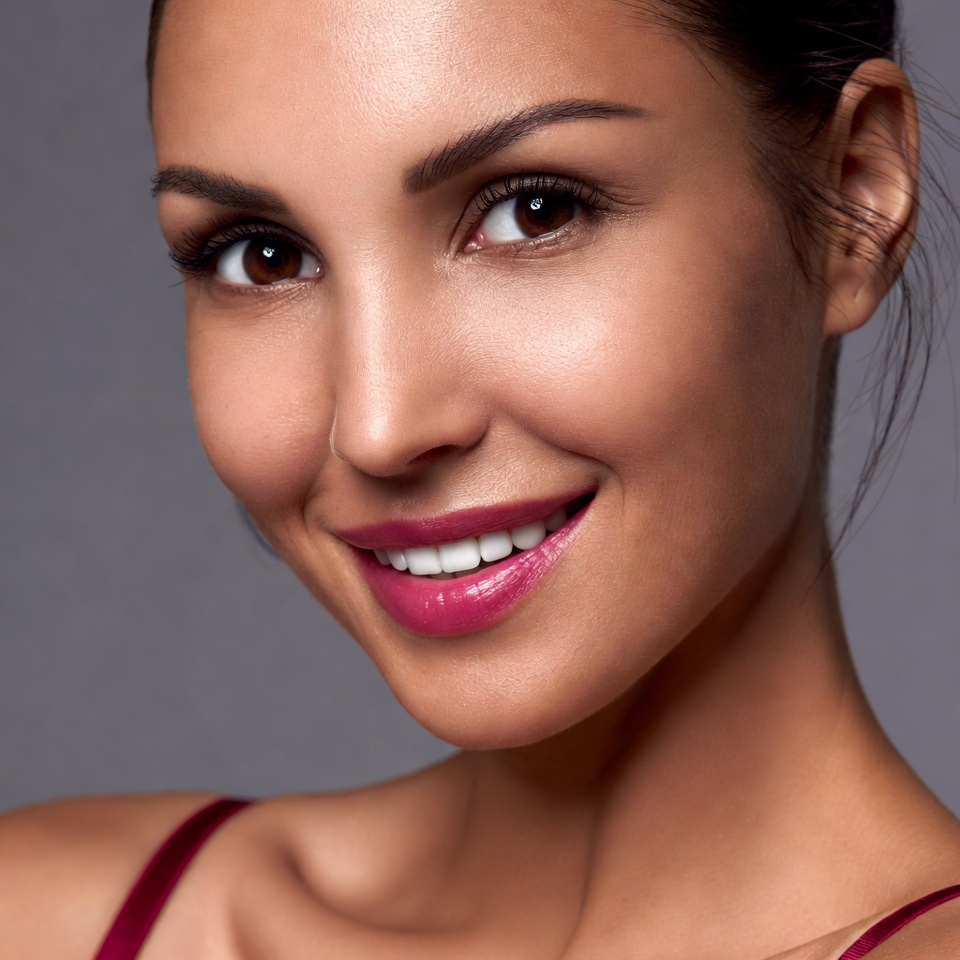 Smiling woman with pink lips Smiling woman with pink lips