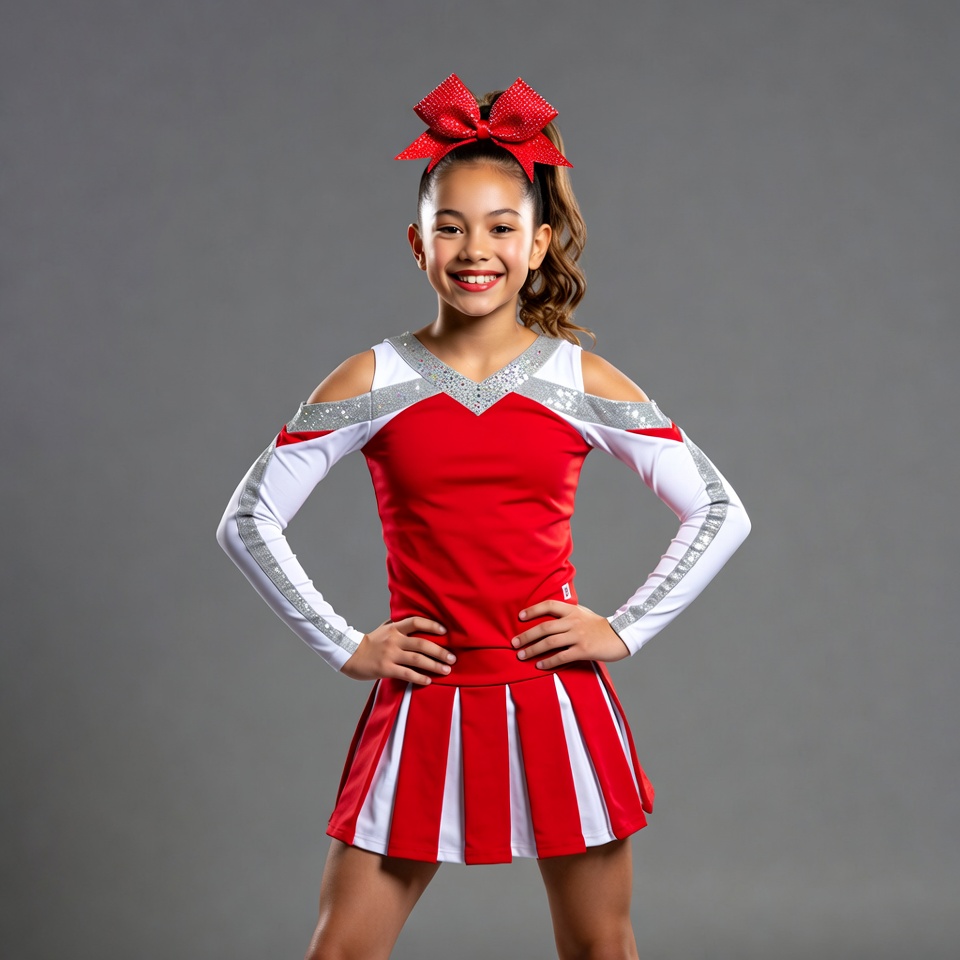 Young cheerleader in red uniform Young cheerleader in red uniform