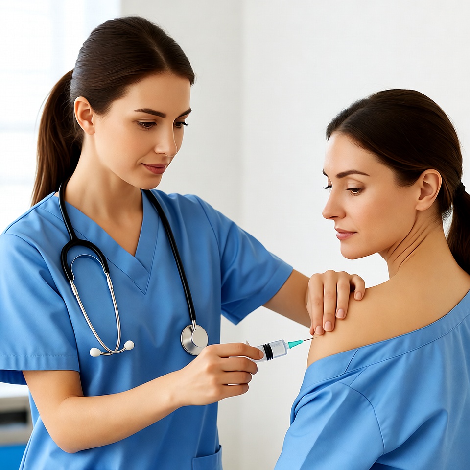 Nurse administering shoulder injection Nurse administering shoulder injection