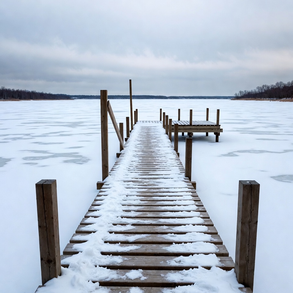 Wooden pier on frozen lake Wooden pier on frozen lake