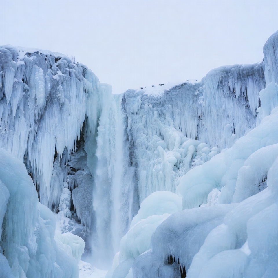 Frozen Waterfall in Icy Cliffs Frozen Waterfall in Icy Cliffs