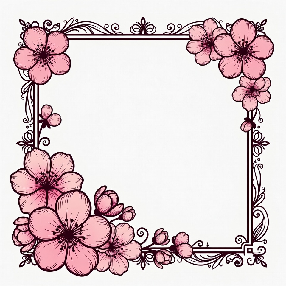 Pink Cherry Blossom Floral Frame Pink Cherry Blossom Floral Frame