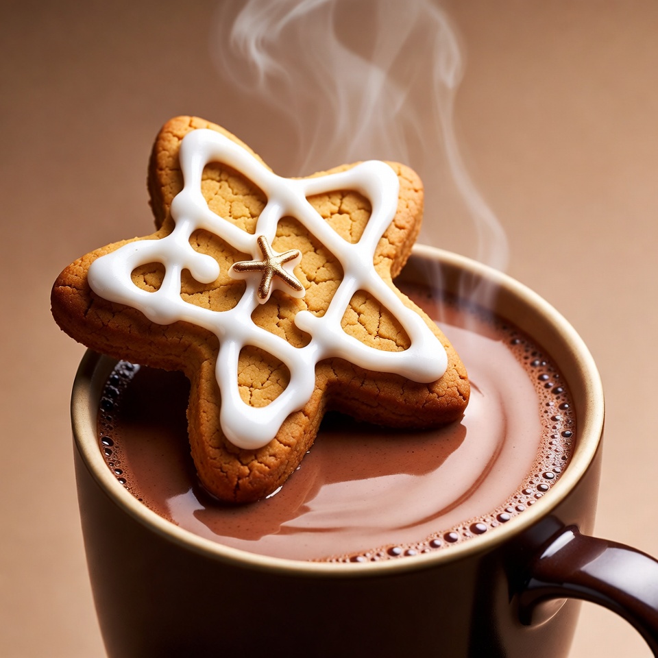 Star-shaped gingerbread cookie on hot chocolate Star-shaped gingerbread cookie on hot chocolate