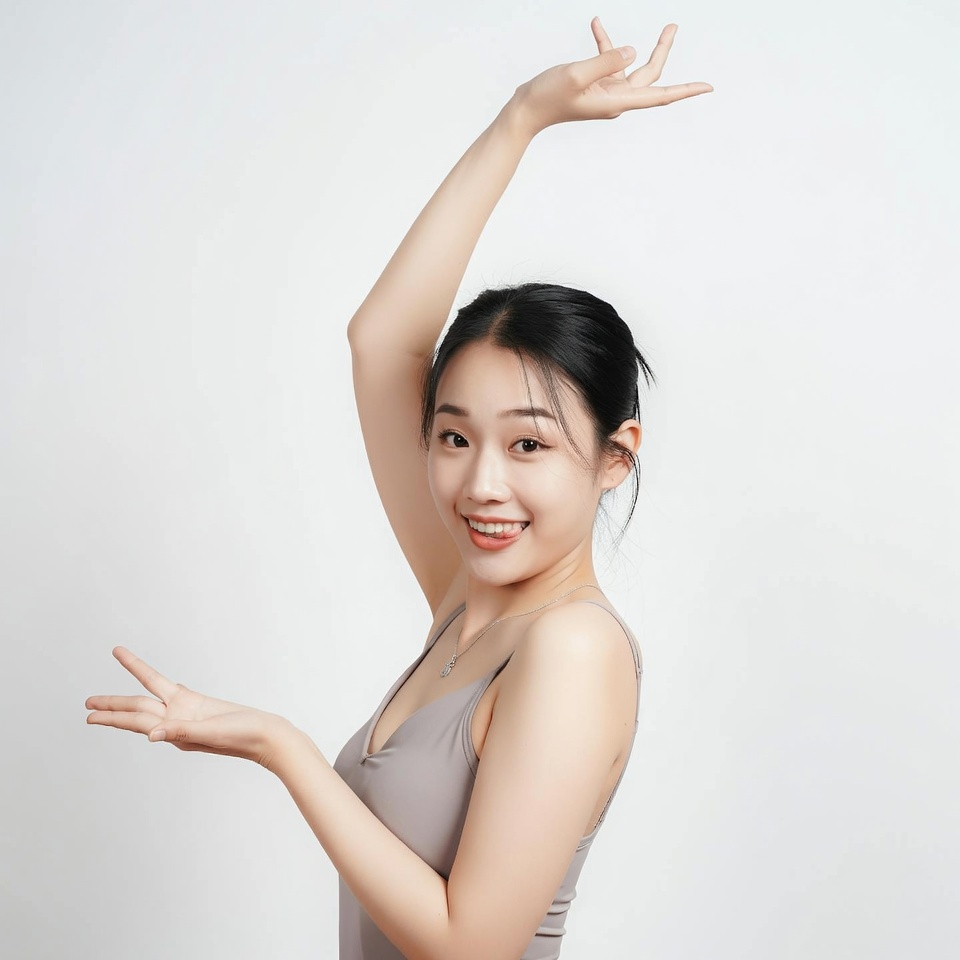 Asian woman dancing pose white background Asian woman dancing pose white background