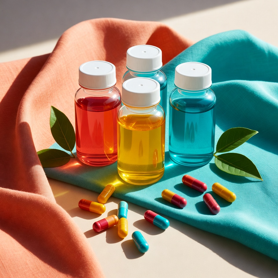 Colorful Medicine Bottles and Pills Colorful Medicine Bottles and Pills