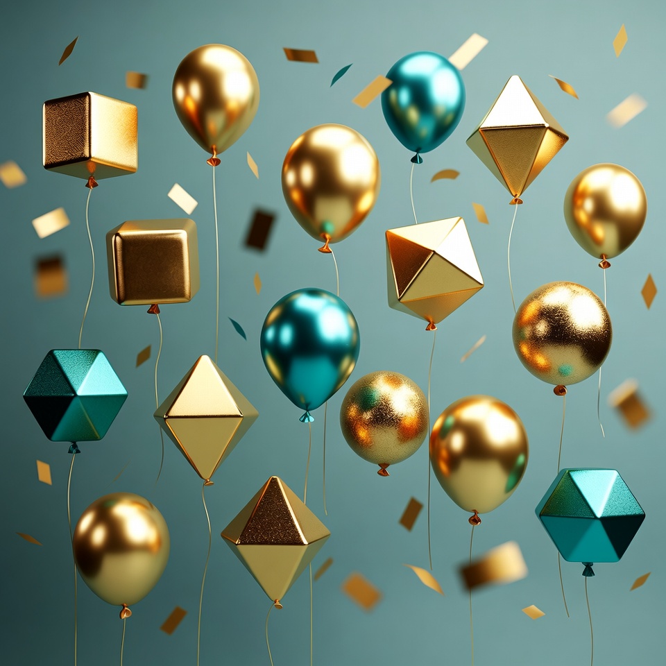 Gold and Teal Balloons with Geometric Shapes Gold and Teal Balloons with Geometric Shapes