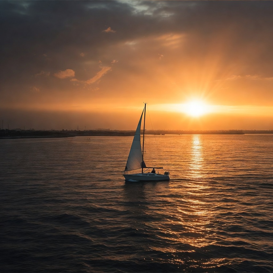 Sailboat on water at sunset Sailboat on water at sunset