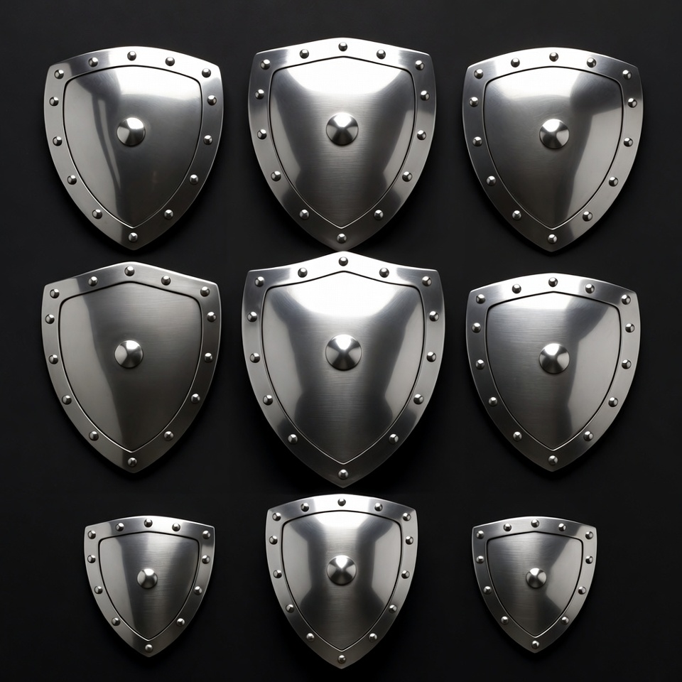 Nine Metallic Shields on Black Background Nine Metallic Shields on Black Background