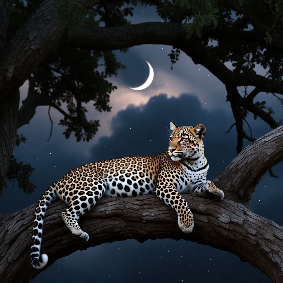 Leopard lounging on tree branch Leopard lounging on tree branch