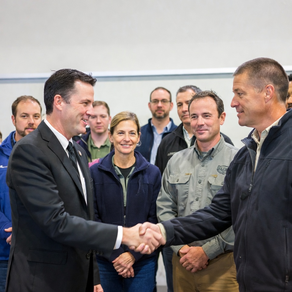 Men shaking hands with group Men shaking hands with group
