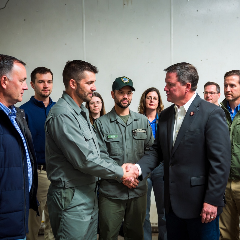 Politician shaking hands with military men Politician shaking hands with military men