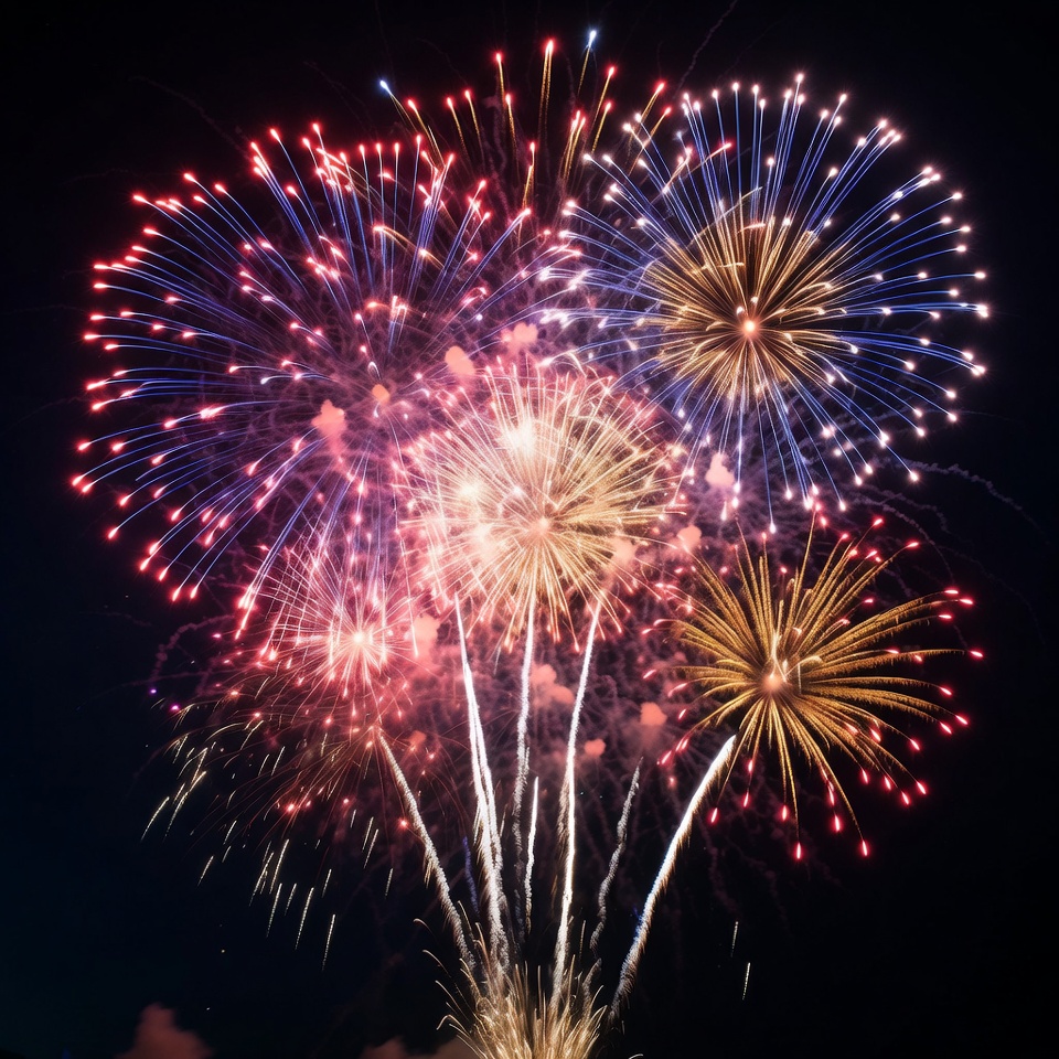 Colorful Fireworks Exploding in Night Sky Colorful Fireworks Exploding in Night Sky