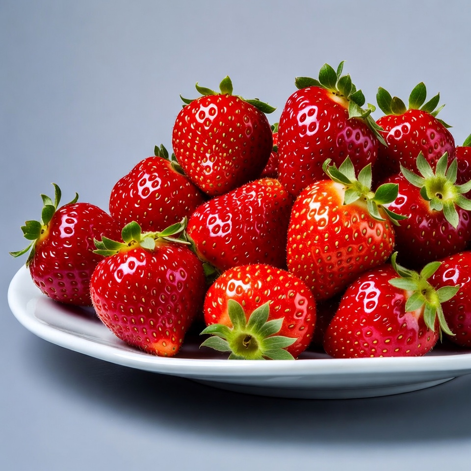 Fresh Strawberries on White Plate Fresh Strawberries on White Plate