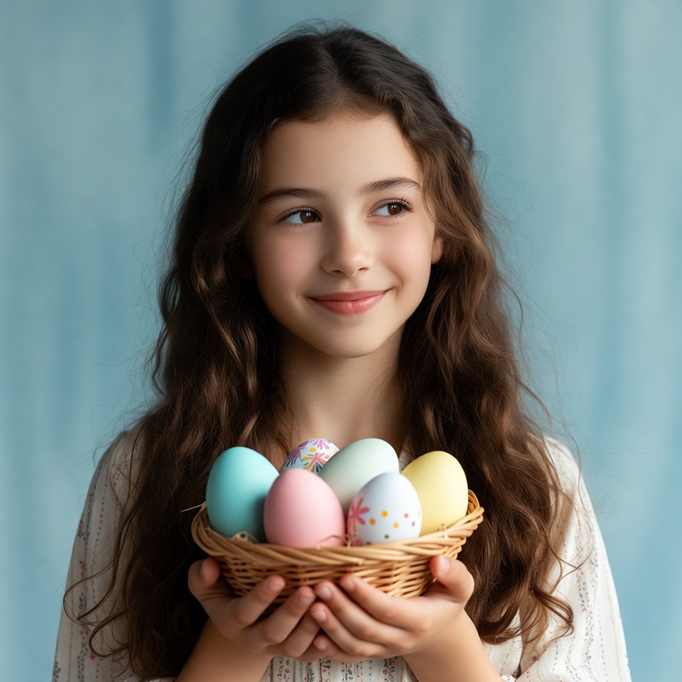 Girl holding colorful Easter eggs Girl holding colorful Easter eggs
