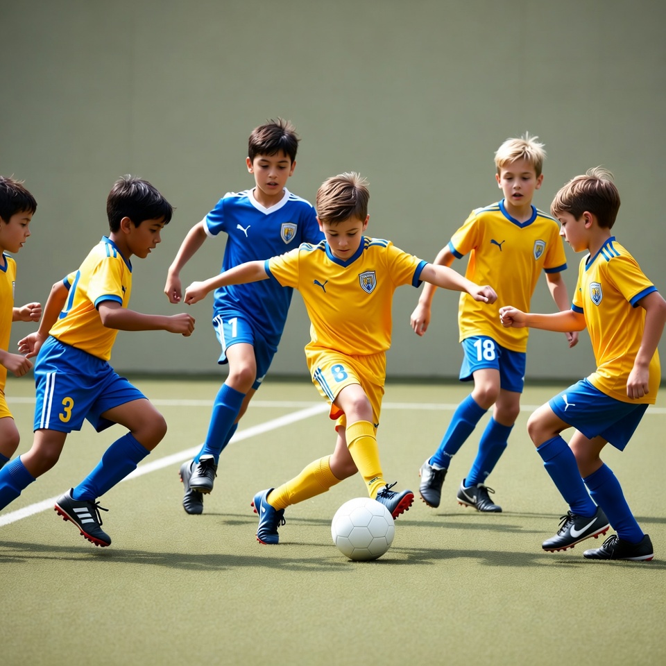 Boys playing soccer on field Boys playing soccer on field