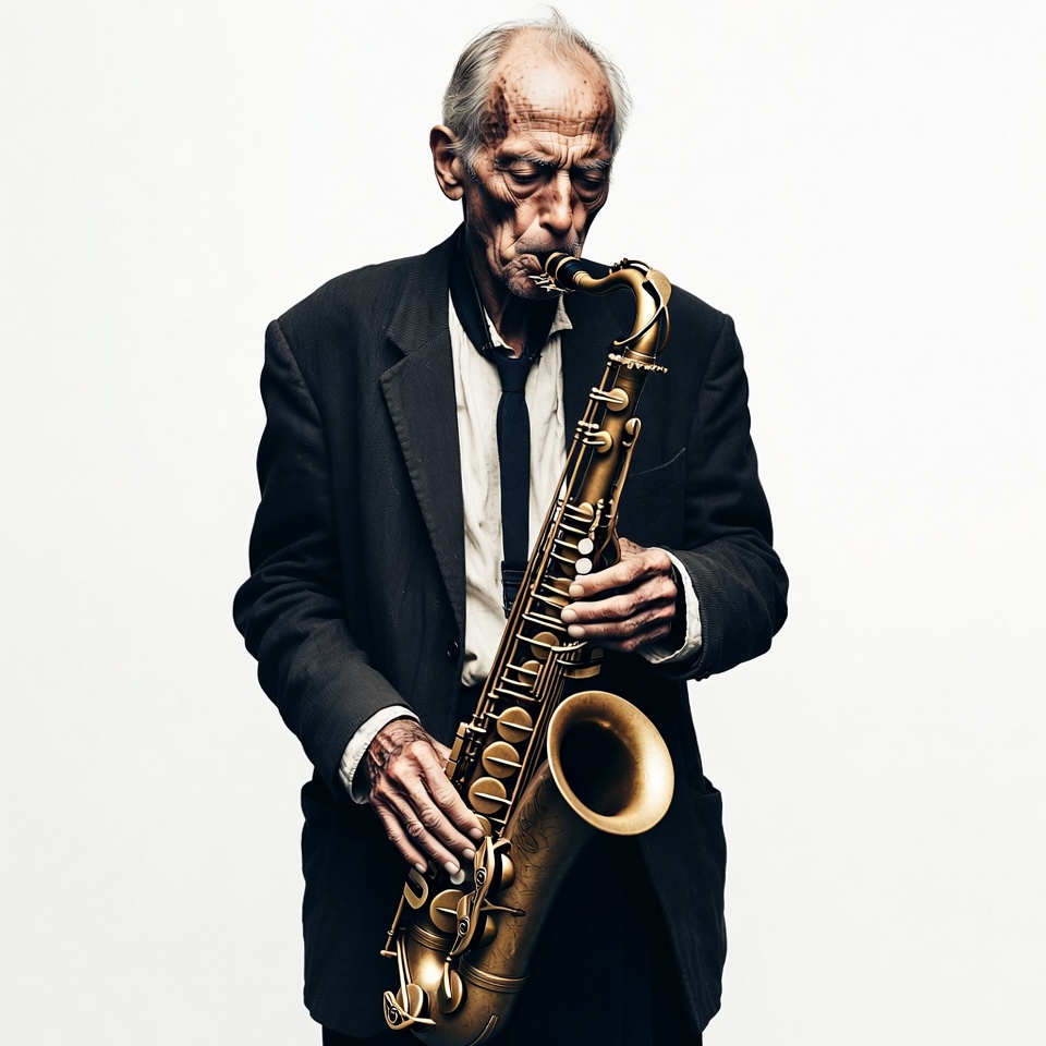 Elderly man playing saxophone Elderly man playing saxophone