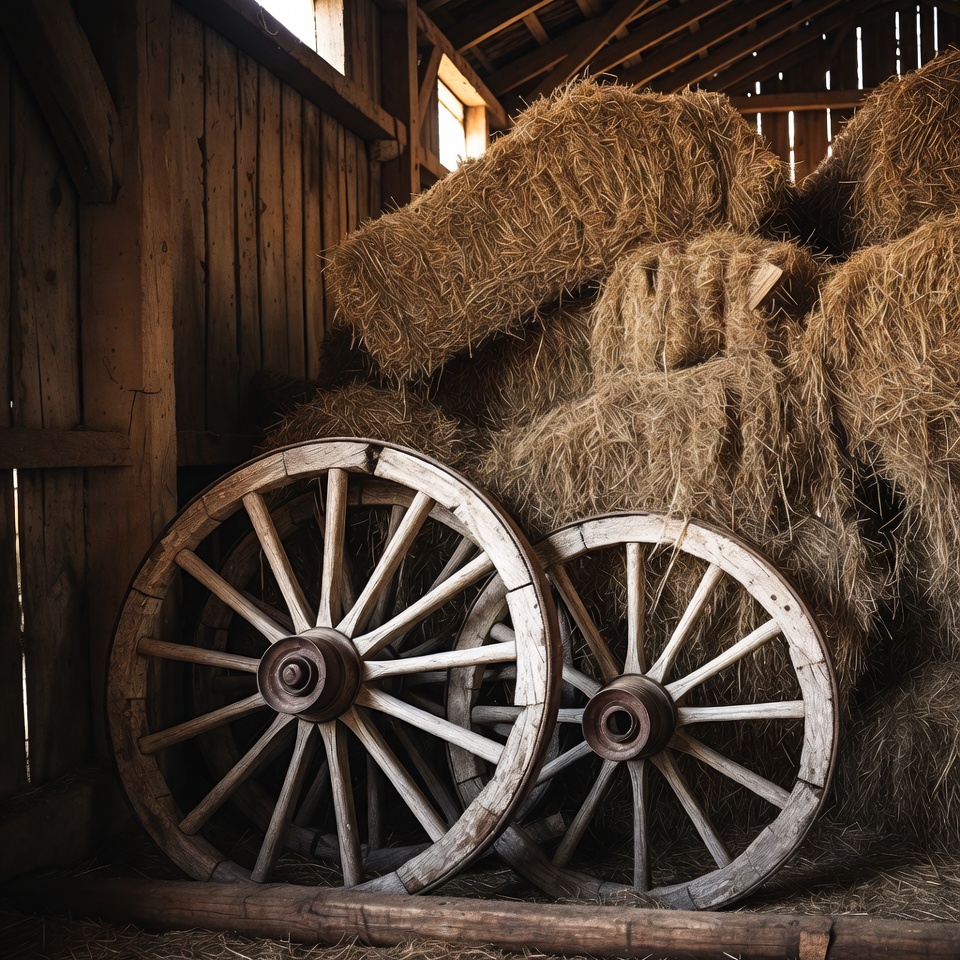Old wagon wheels hay barn Old wagon wheels hay barn
