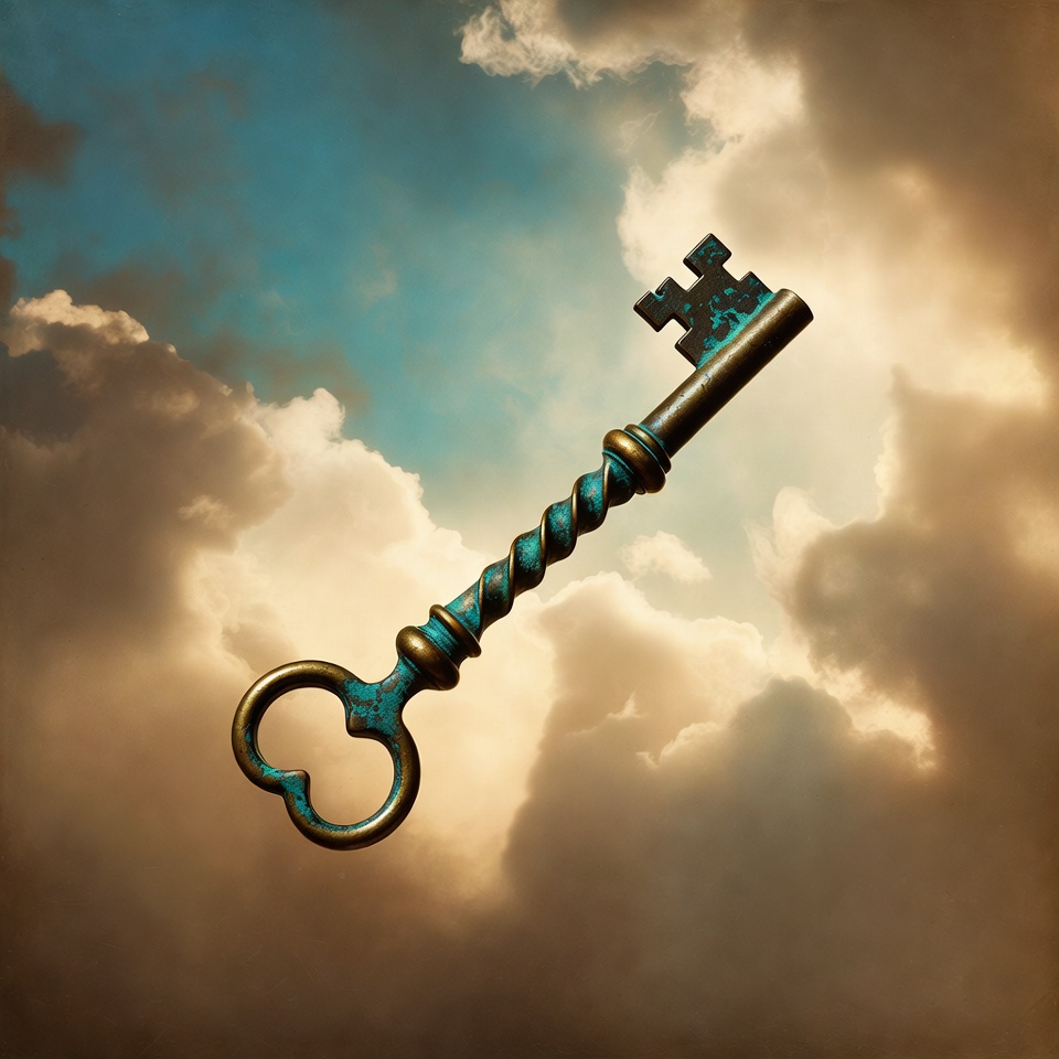Vintage Key Floating in Clouds Vintage Key Floating in Clouds