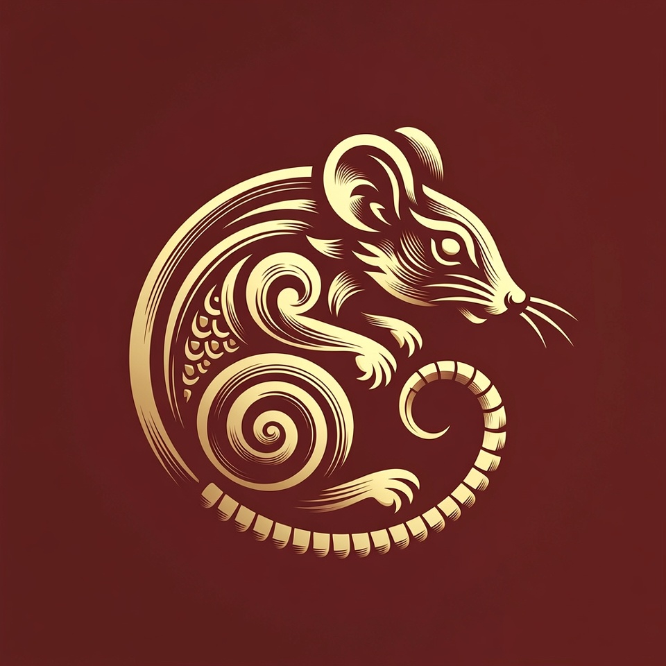 Golden Rat Illustration on Red Background Golden Rat Illustration on Red Background
