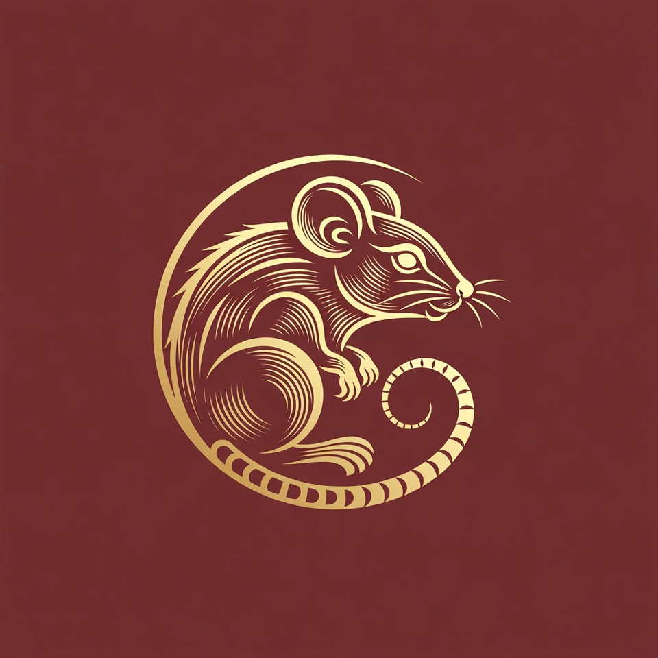 Golden Rat Illustration on Red Background Golden Rat Illustration on Red Background