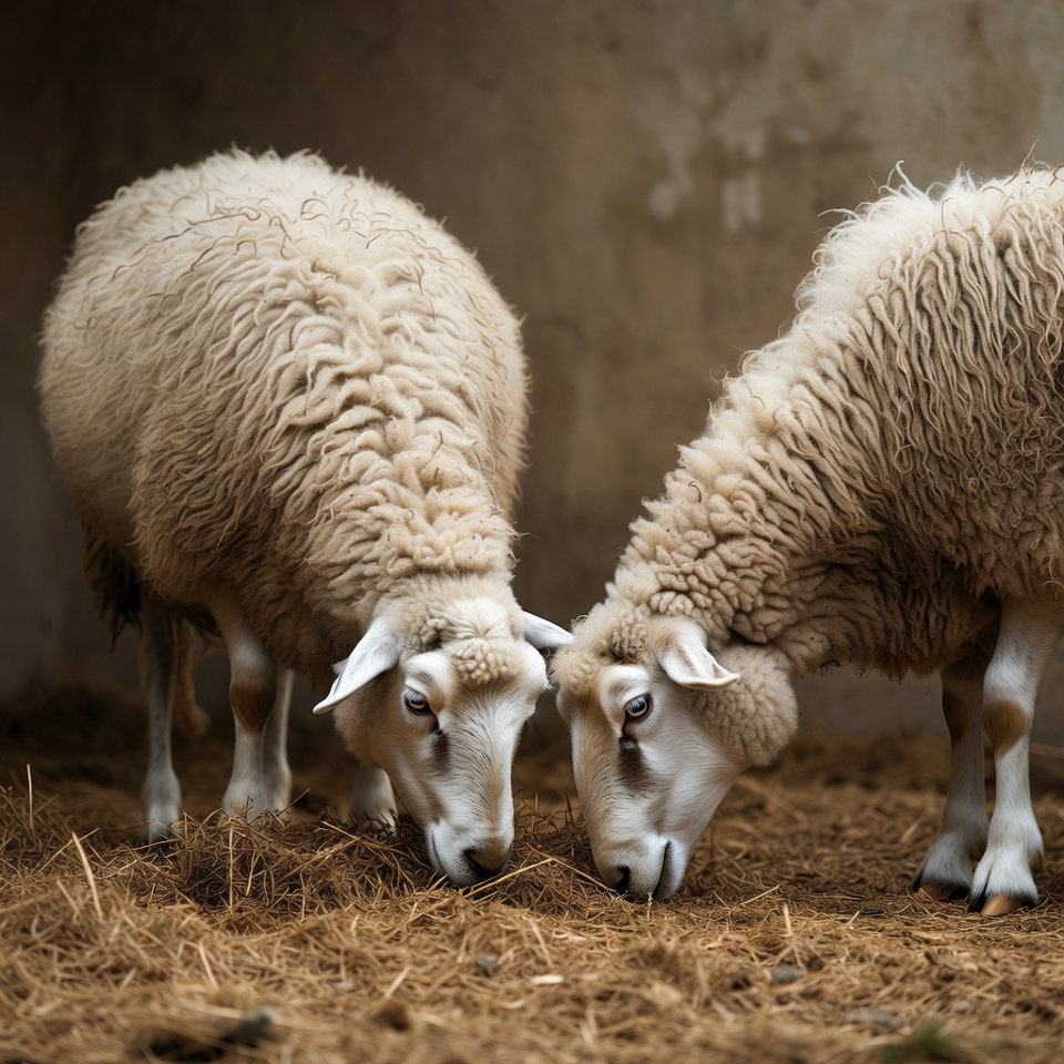 Two sheep eating hay Two sheep eating hay