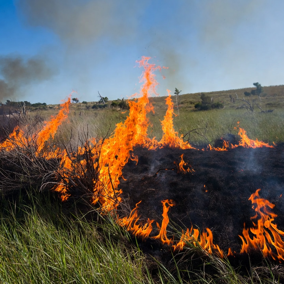 Grassland wildfire burning dry grass Grassland wildfire burning dry grass
