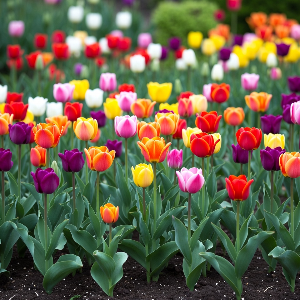 Colorful Tulip Field Blooming Colorful Tulip Field Blooming