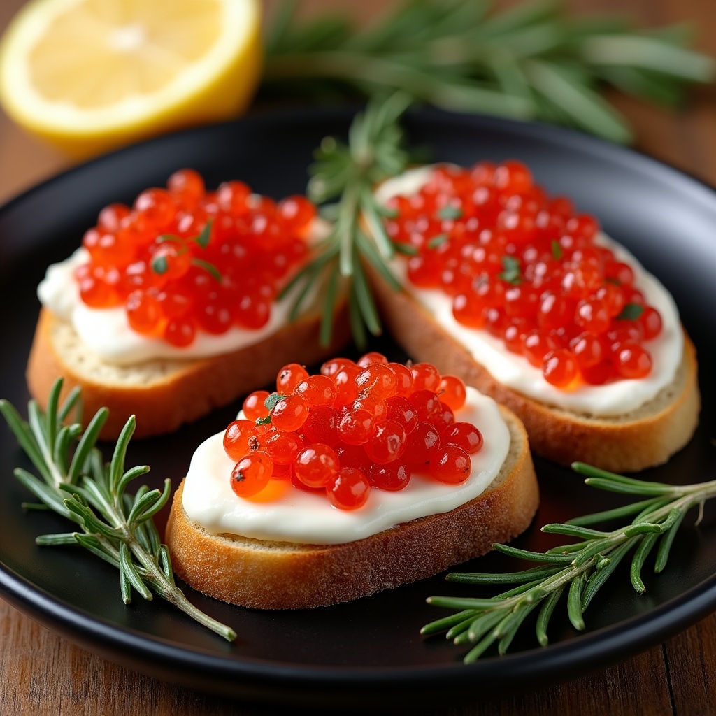 Salmon Roe on Cream Cheese Toasts Salmon Roe on Cream Cheese Toasts