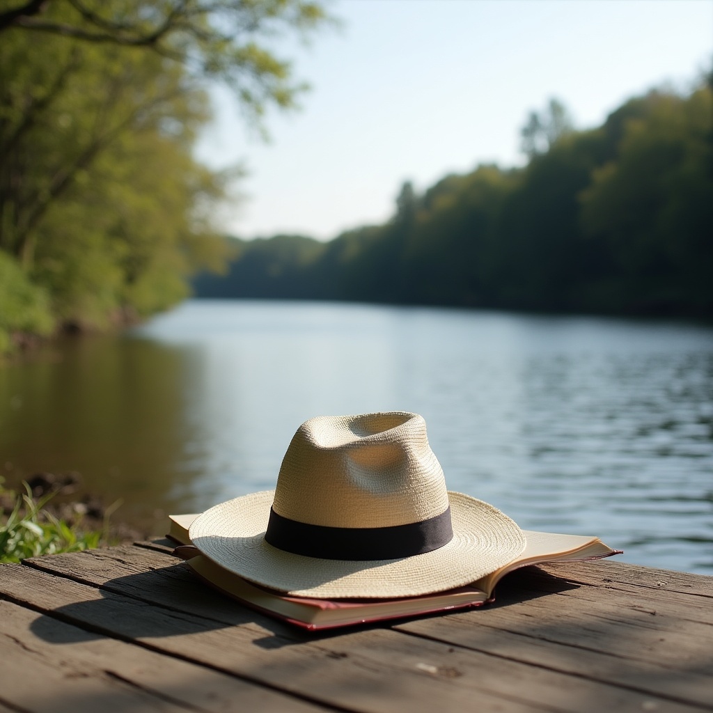 Panama hat on open book dock Panama hat on open book dock
