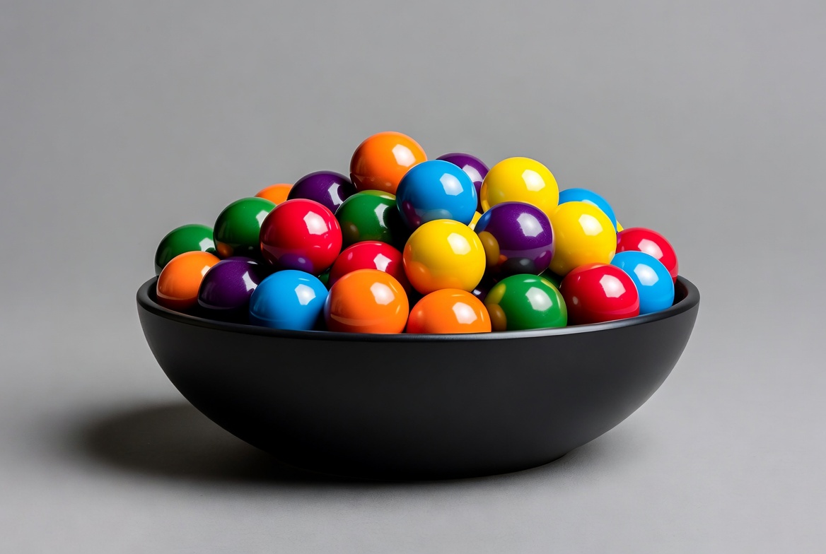 Colorful Candy Balls in Black Bowl Colorful Candy Balls in Black Bowl