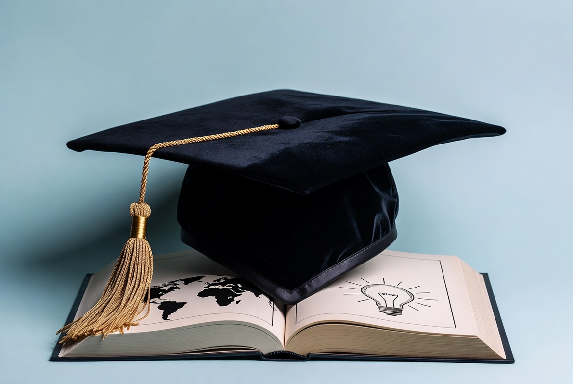 Graduation Cap on Open Book with Lightbulb Graduation Cap on Open Book with Lightbulb