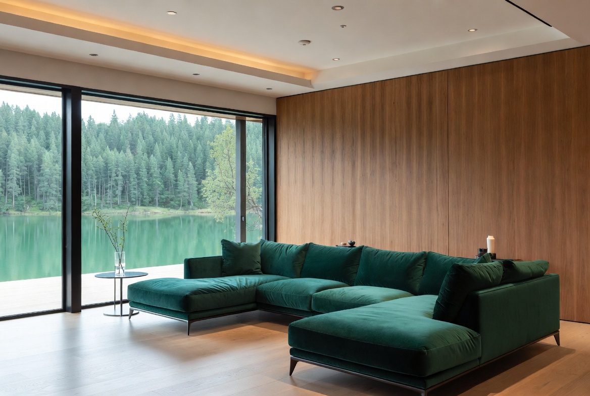 Green Velvet L-Shaped Sofa by Lake View Green Velvet L-Shaped Sofa by Lake View