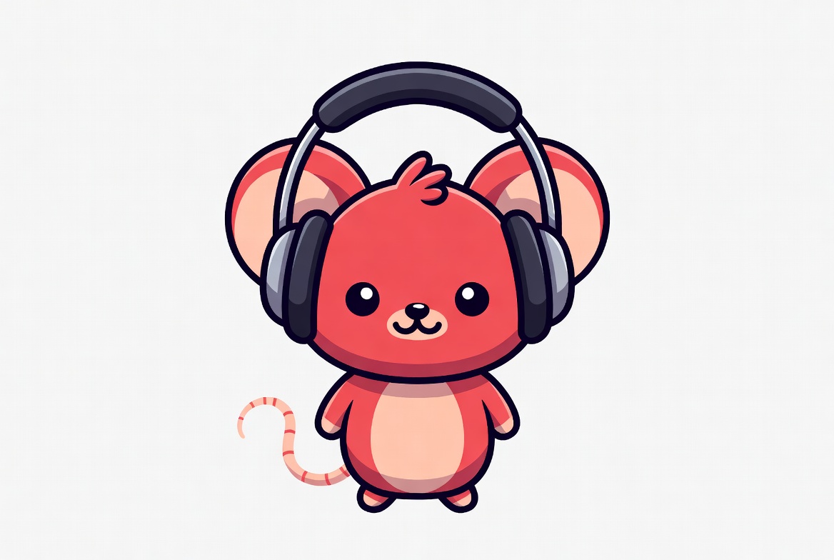Cute red mouse wearing headphones Cute red mouse wearing headphones