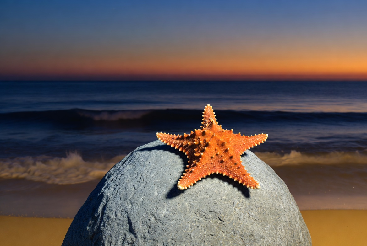 Orange Starfish on Rock at Sunset Beach Orange Starfish on Rock at Sunset Beach