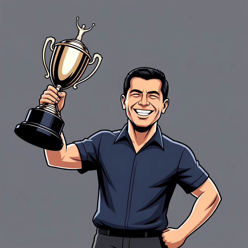 Man holding trophy illustration Man holding trophy illustration