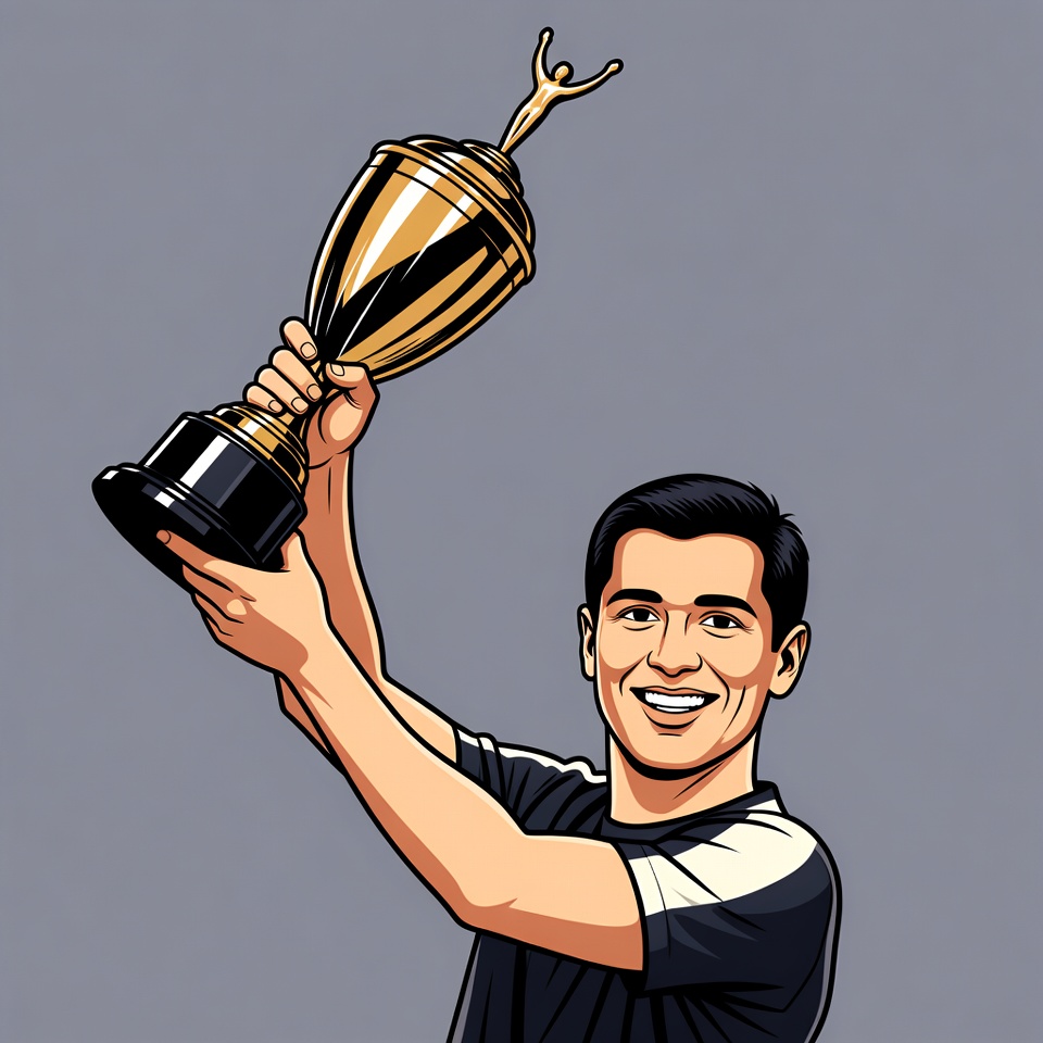 Man holding golden trophy Man holding golden trophy