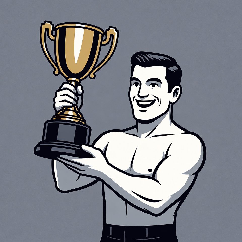Muscular man holding trophy Muscular man holding trophy
