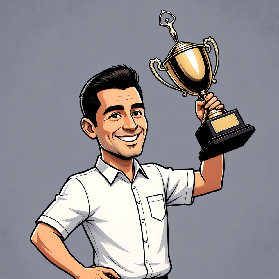 Cartoon man holding trophy Cartoon man holding trophy