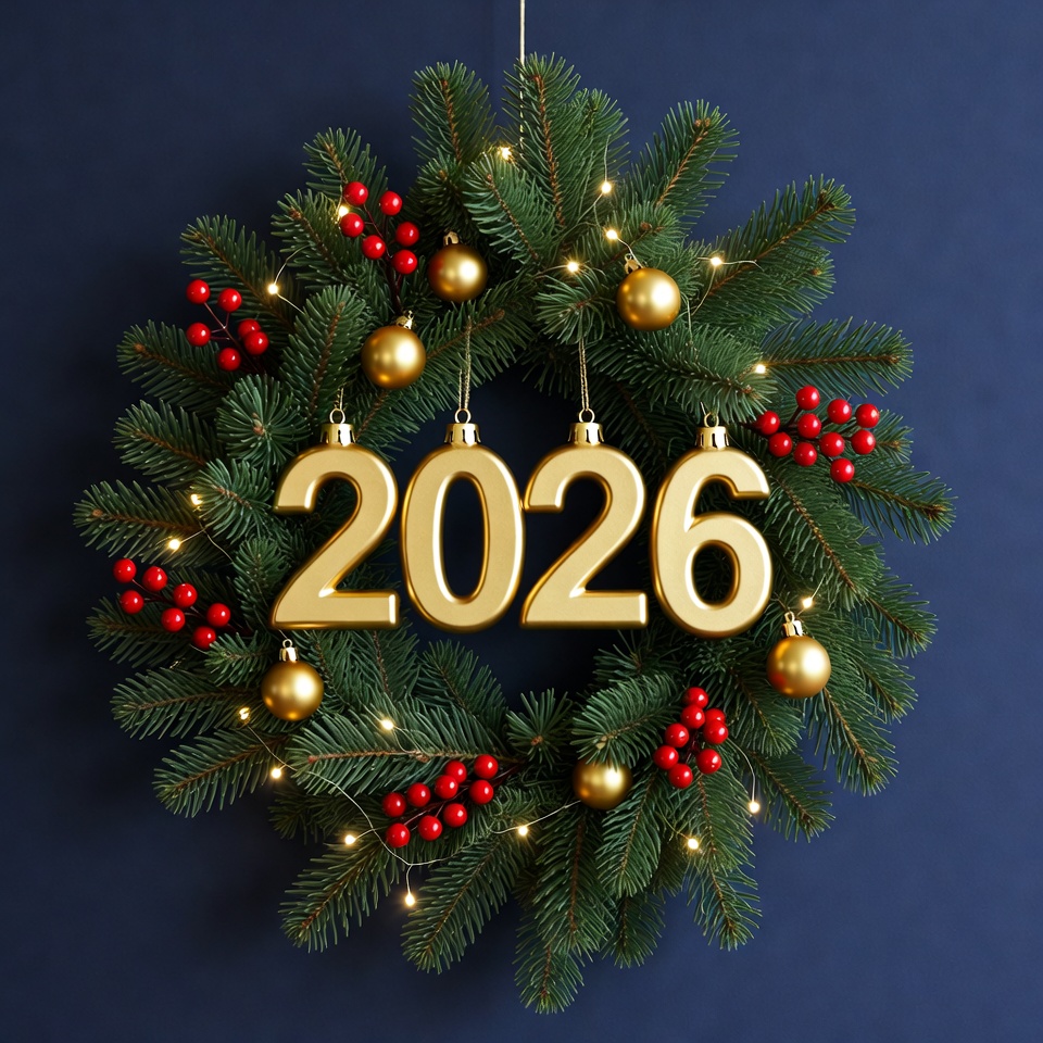 2026 Christmas Wreath with Gold Numbers 2026 Christmas Wreath with Gold Numbers