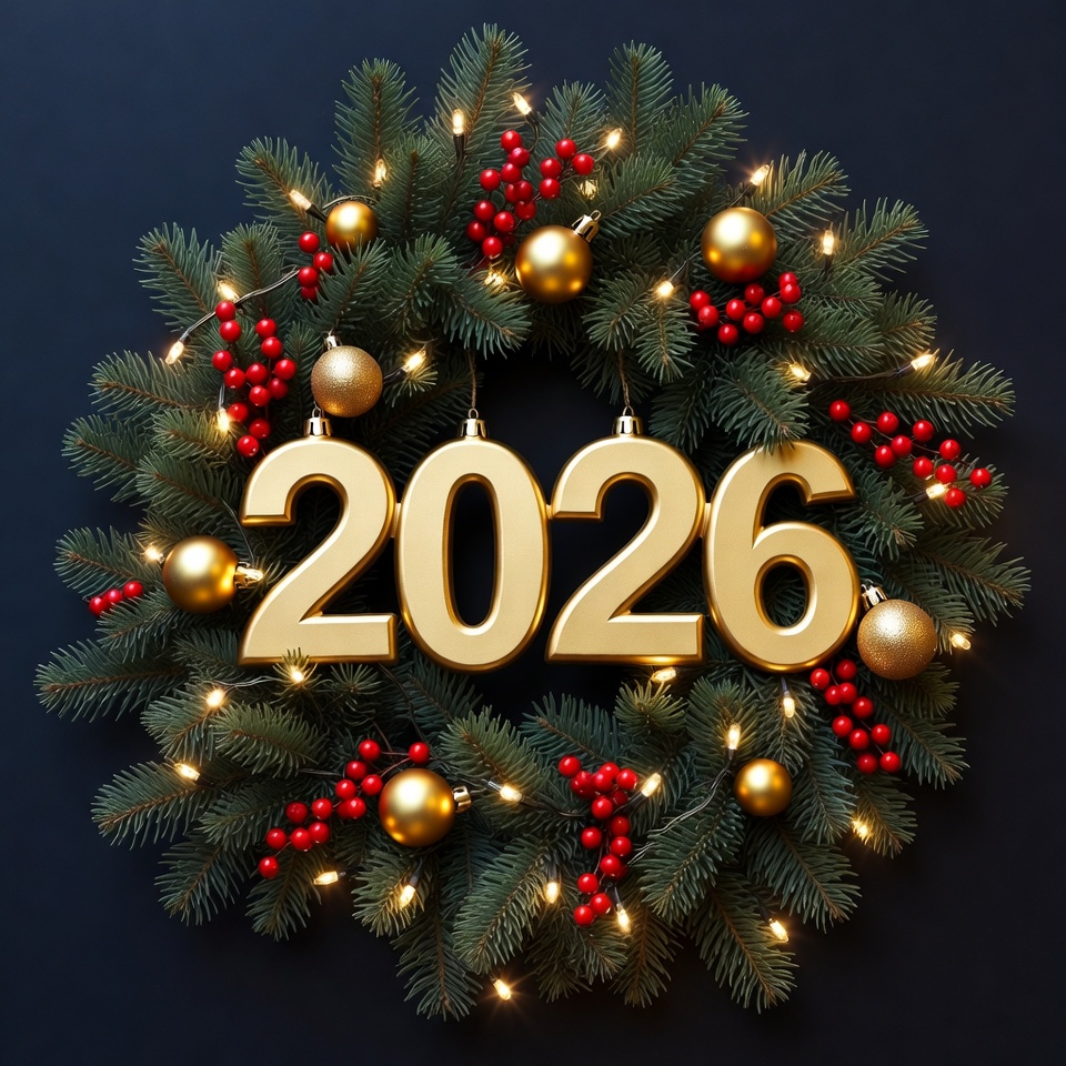 2026 Golden Numbers in Christmas Wreath 2026 Golden Numbers in Christmas Wreath